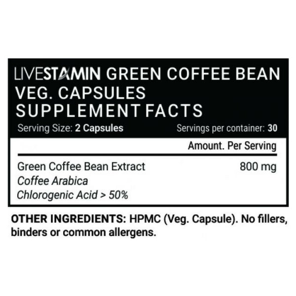 Livestamin Green Coffee Bean Extract 800 mg Supplement Facts 01 - NutraCart