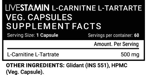 Livestamin L-Carnitine L-Tartrate (500 mg) Supplement, 60 Vegetarian Capsules