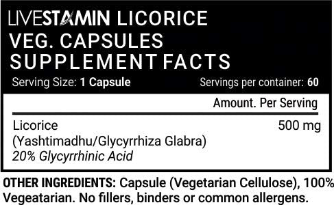 Livestamin Licorice (Yastimadhu) Glycyrrhiza Glabra - 500 mg (60 Vegetarian Capsules)