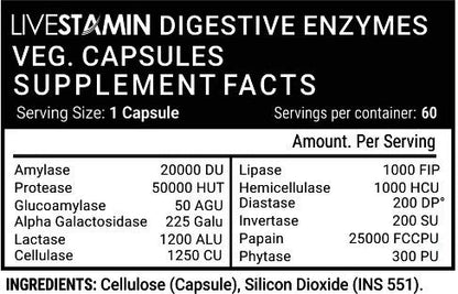 Livestamin Digestive Enzymes Supplement for Healthy Digestion – 60 Vegetarian Capsules