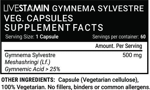 Livestamin Gymnema Sylvestre Supplement 500 mg - 60 Vegetarian Capsules