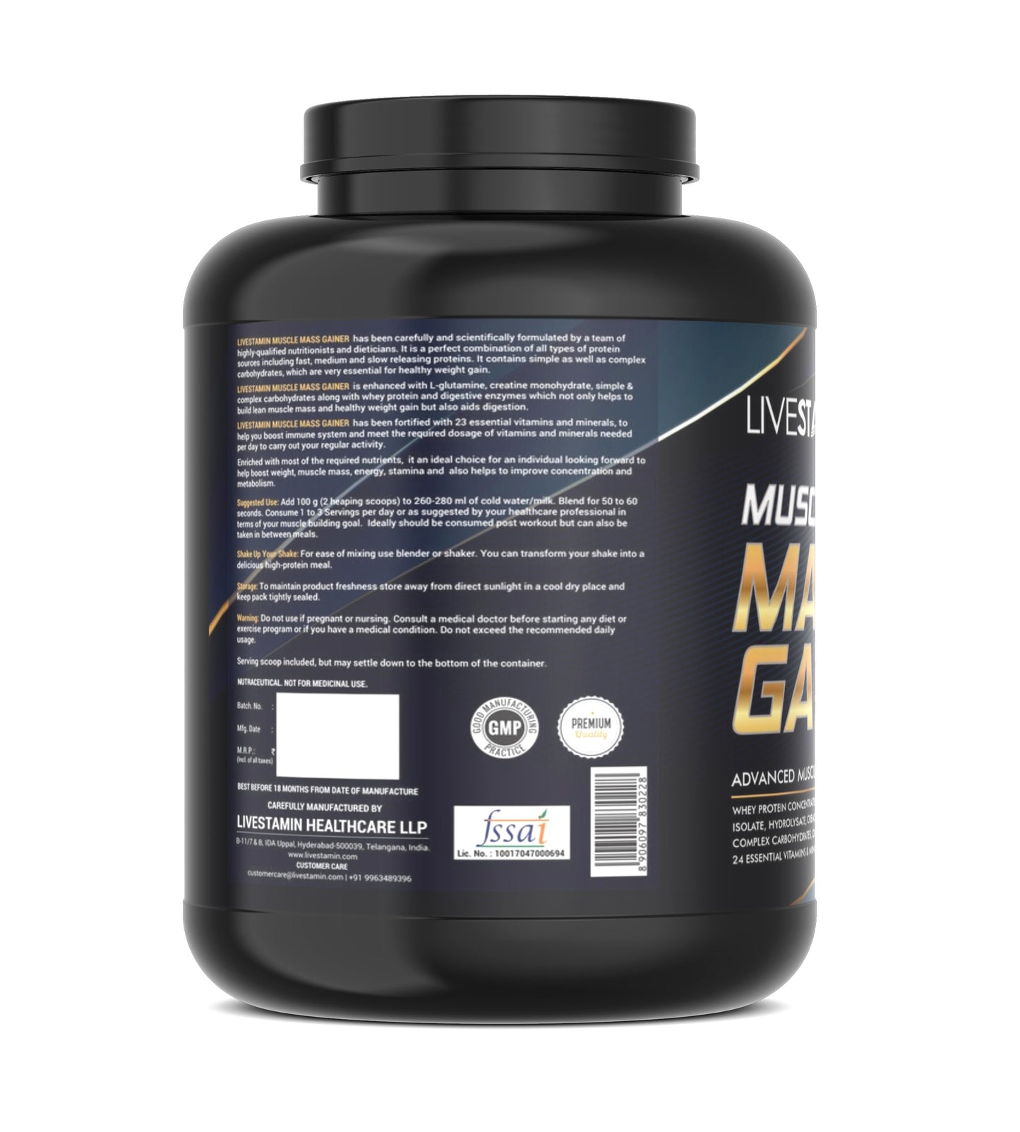 Livestamin Muscle Mass Gainer Body Building Protein Powder Supplement - 3 kg