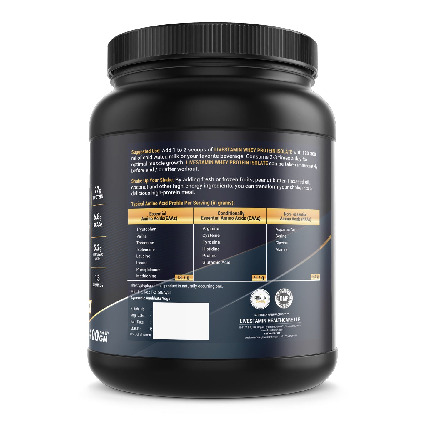 Livestamin 100% Isolate Whey Protein Powder Supplement - 400 grams