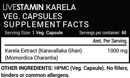 Livestamin Karela Bitter Gourd Extract Supplement, 500mg (60 Veg. Capsules)