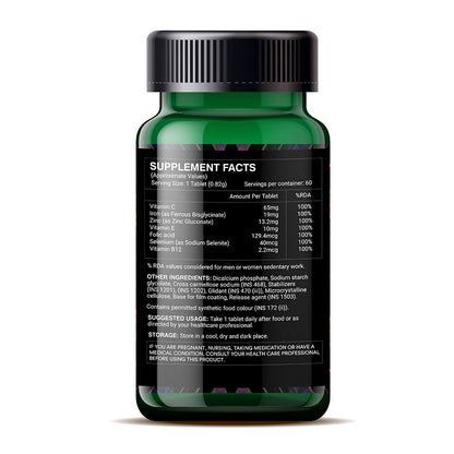 Livestamin Chelated Iron Folic Acid Supplement with Vitamin C, E, B12, Zinc & Selenium|60 Tablets