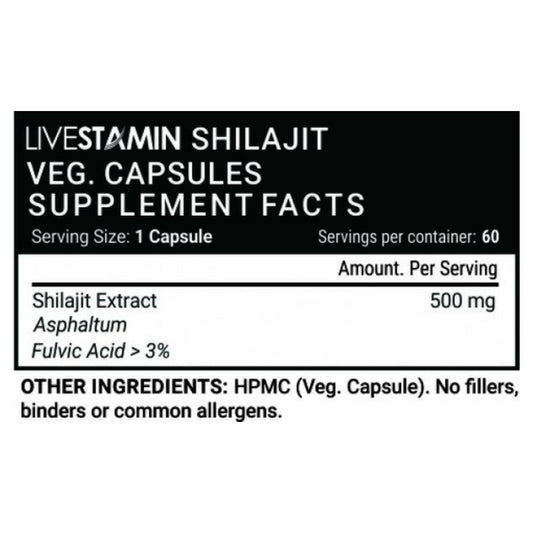 Livestamin Shilajit Extract, 500 mg - 60 Vegetarian Capsules For Stamina and Vitality