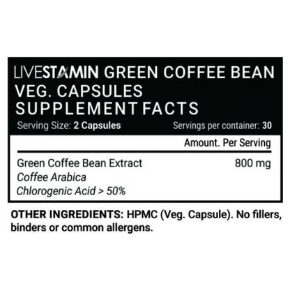 Livestamin Green Coffee Bean Extract 800 mg Supplement Facts 01 - NutraCart