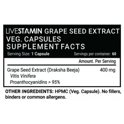 Livestamin Grape Seed Extract Veg Capsules Supplement Facts - NutraCart