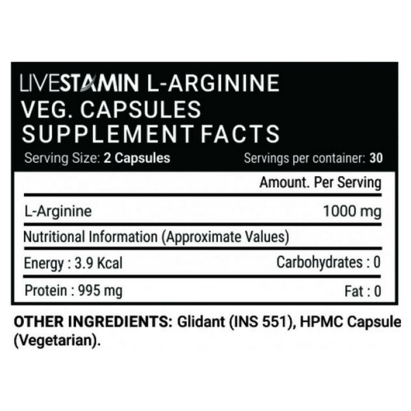 Livestamin L Arginine (1000 mg) Serving Supplement, 60 Vegetarian Capsules