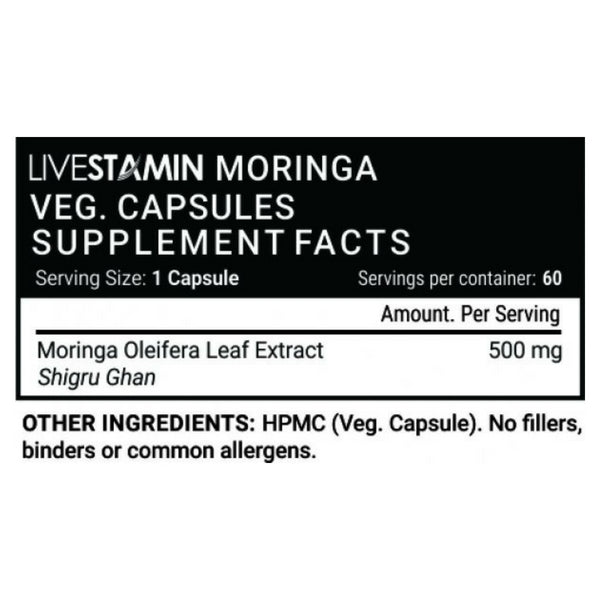 Livestamin Moringa Leaf Extract 500 mg - 60 Vegetarian Capsules