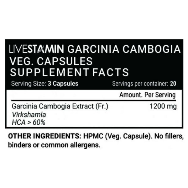 Livestamin Garcinia Cambogia Extract Supplement, 1200 mg per serving (60 Veg. Capsules)