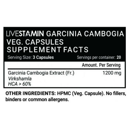 Livestamin Garcinia Cambogia Extract Supplement, 1200 mg per serving (60 Veg. Capsules)