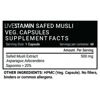 Livestamin Safed Musli Extract, 500 mg - 60 Vegetarian Capsules