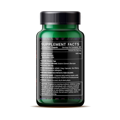 Livestamin Brahmi/Bacopa Monnieri Extract (Bacosides > 20%) Supplement, 500 mg - 60 Vegetarian Capsules