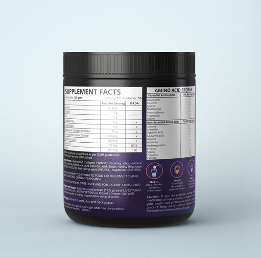 Livestamin Hydrolyzed Collagen Peptides Powder Orange Flavour 200 g Supplement