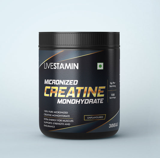 Livestamin Micronized Creatine Monohydrate Powder Supplement - 300 grams (Unflavoured, 100 Servings)