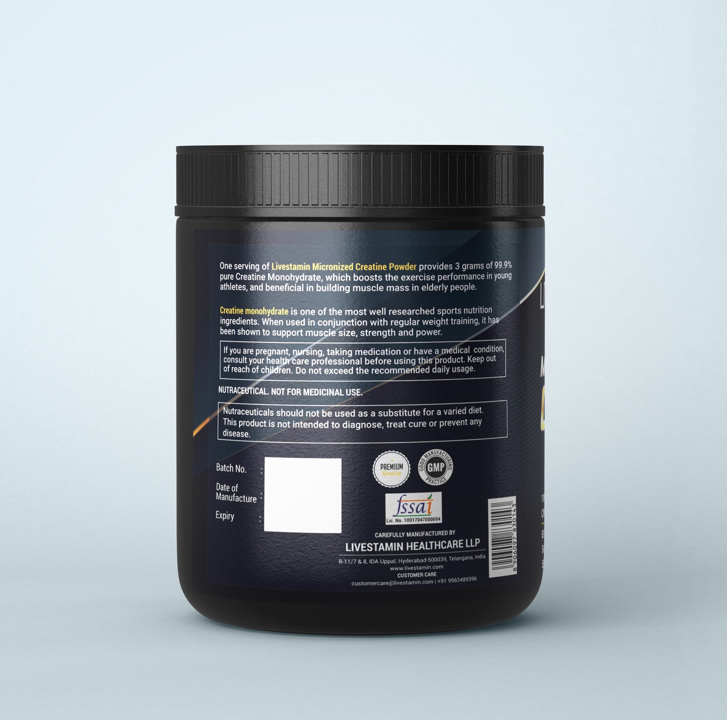 Livestamin Micronized Creatine Monohydrate Powder Supplement - 300 grams (Unflavoured, 100 Servings)