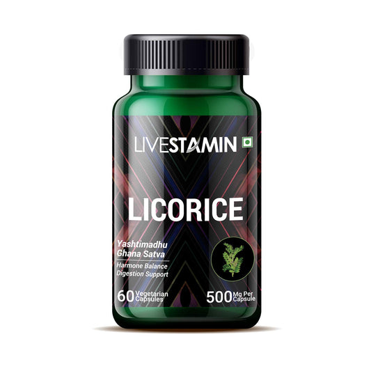 Livestamin Licorice (Yastimadhu) Glycyrrhiza Glabra - 500 mg (60 Vegetarian Capsules)
