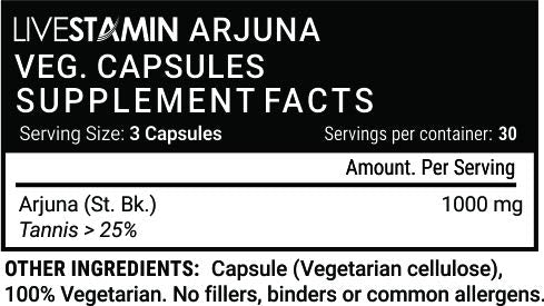 Livestamin Arjuna Extract Supplement 500 mg - 60 Vegetarian Capsules