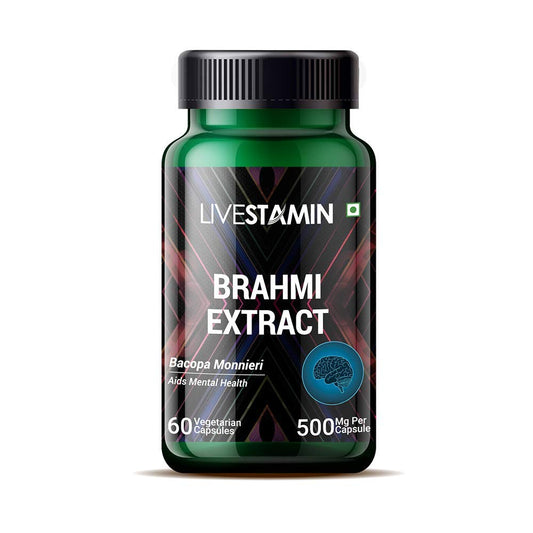 Livestamin Brahmi/Bacopa Monnieri Extract (Bacosides > 20%) Supplement, 500 mg - 60 Vegetarian Capsules