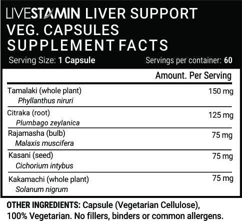 Livestamin Liver Support Supplement 500 mg - 60 Vegetarian Capsules