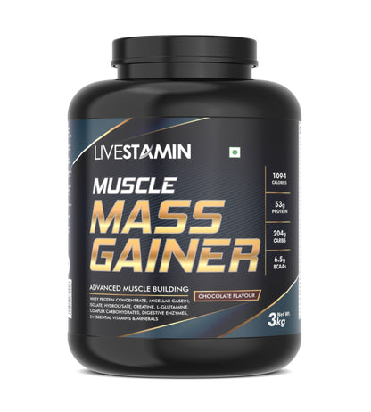 Livestamin Muscle Mass Gainer Body Building Protein Powder Supplement - 3 kg