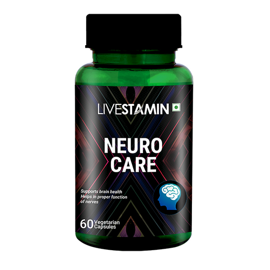 Livestamin Neuro Care Health Supplement - Ashwagandha, Green Tea, Turmeric (Curcumin), Arjuna, Atmagupta Extract 500 mg - 60 Vegetarian Capsules