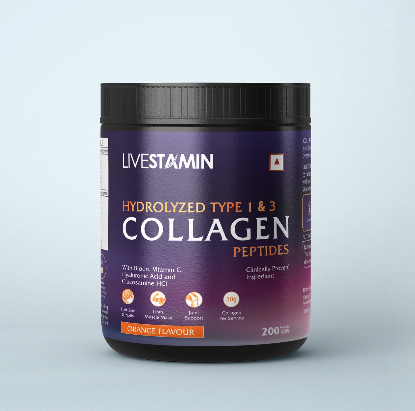 Livestamin Hydrolyzed Collagen Peptides Powder Orange Flavour 200 g Supplement