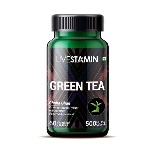 Livestamin Green Tea Extract For Weight Loss (Fat Burner) & Antioxidant with 50% Polyphenols, 500 mg - 60 Vegetarian Capsules