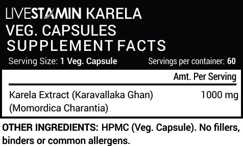 Livestamin Karela Bitter Gourd Extract Supplement, 500mg (60 Veg. Capsules)