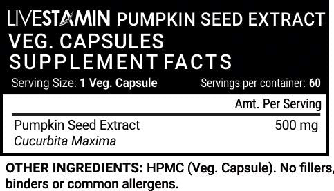 Livestamin Pumpkin Seed Extract Supplement 500 mg - 60 Vegetarian Capsules